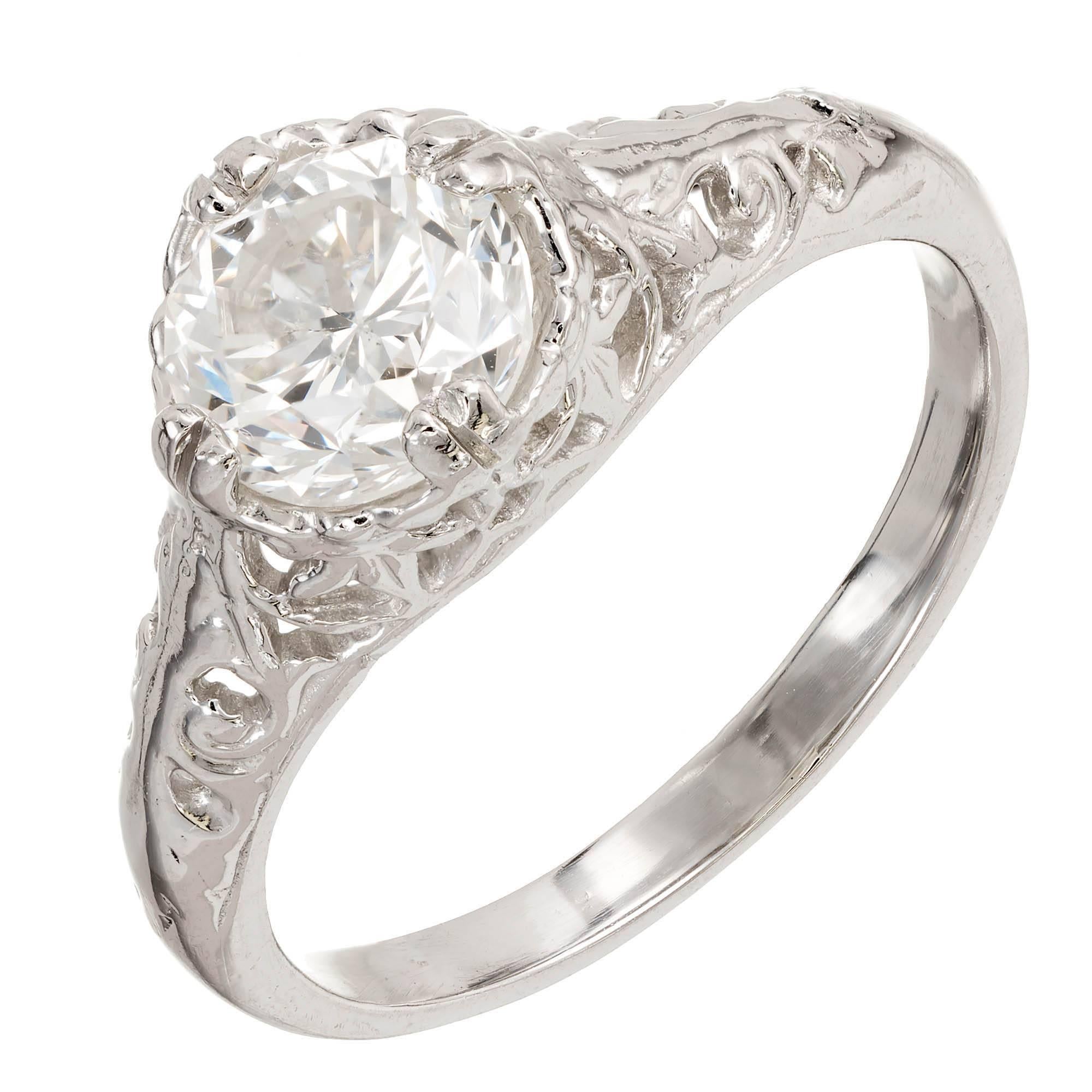 Bague de fiançailles victorienne en platine percée à la main avec diamants de 1,16 carat