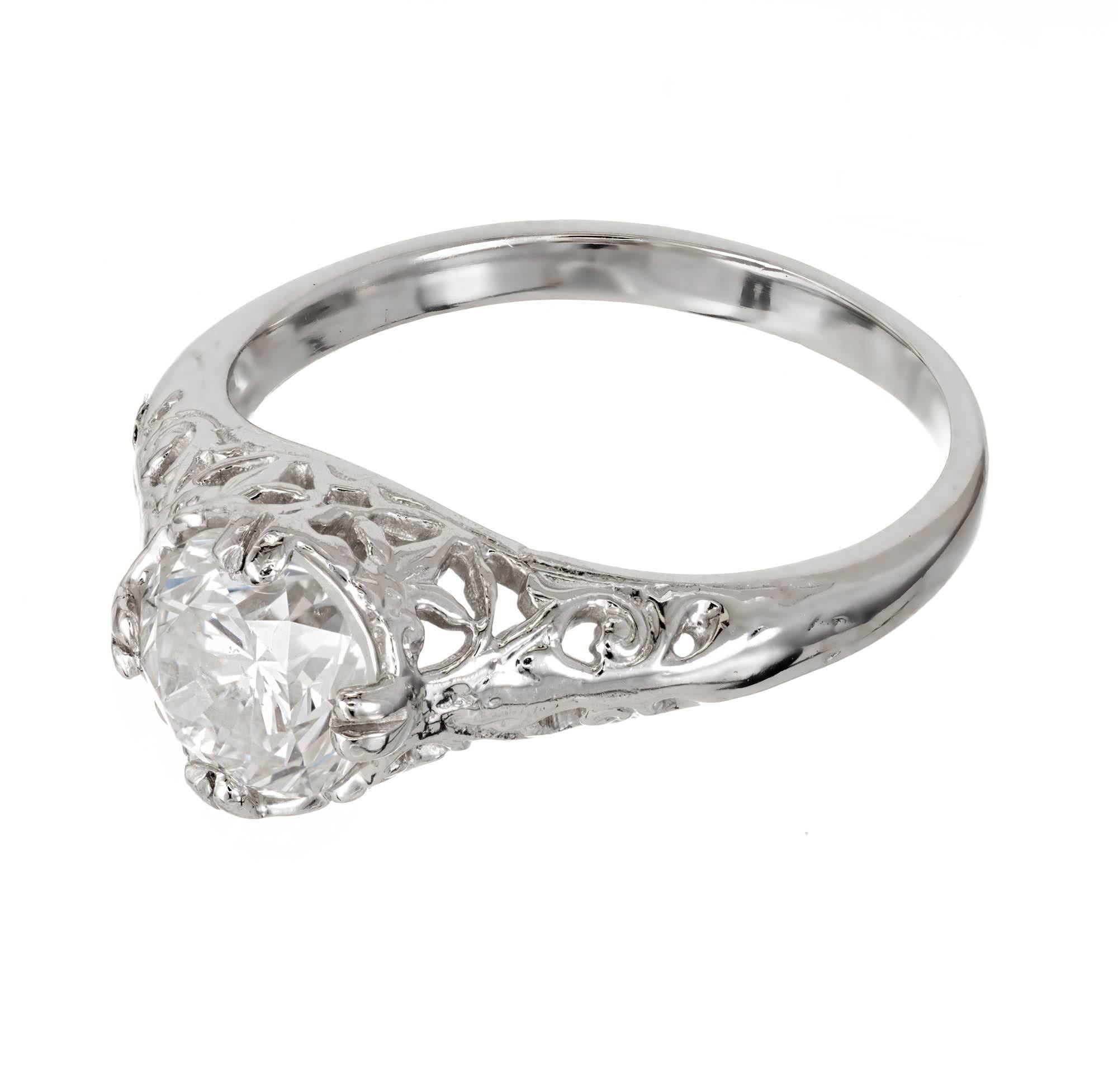 Taille vieille Europe Bague de fiançailles victorienne en platine percée à la main avec diamants de 1,16 carat en vente