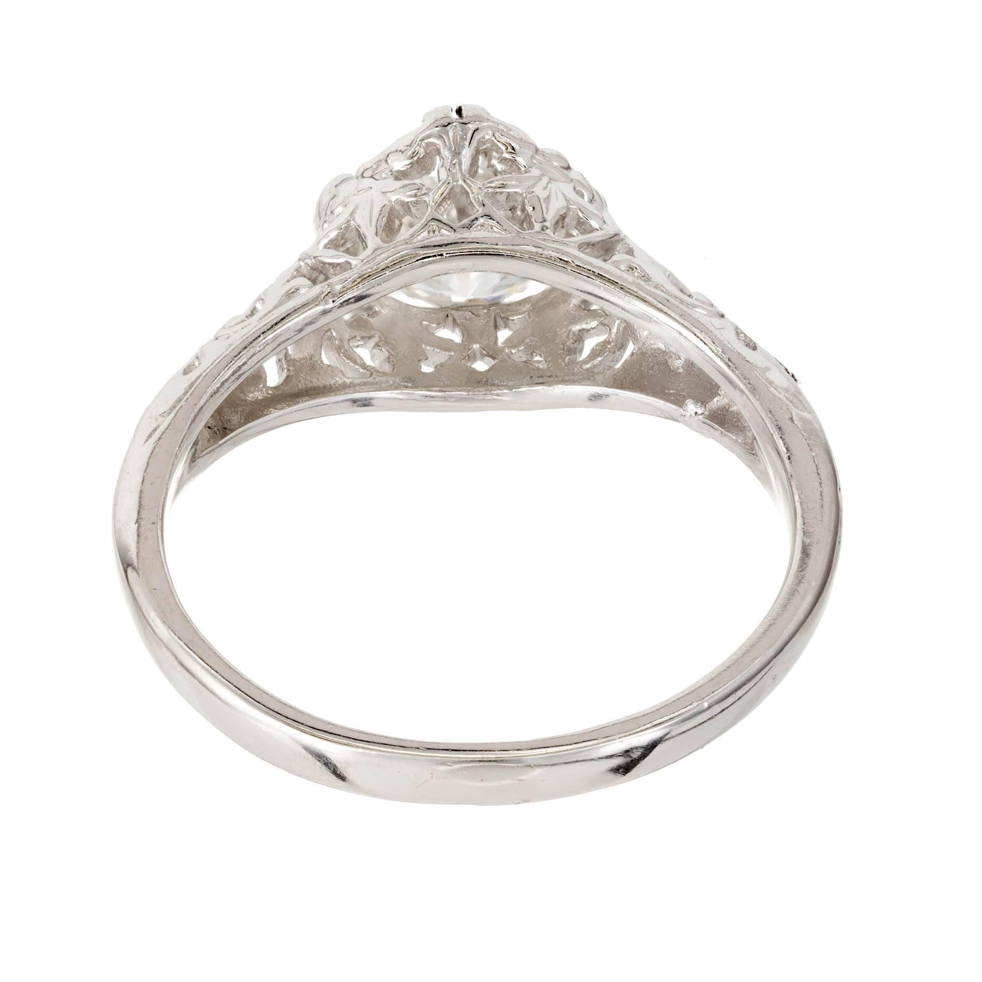 Verlobungsring aus viktorianischem Platin mit 1,16 Karat Diamanten von Hand durchbohrt im Zustand „Gut“ im Angebot in Stamford, CT