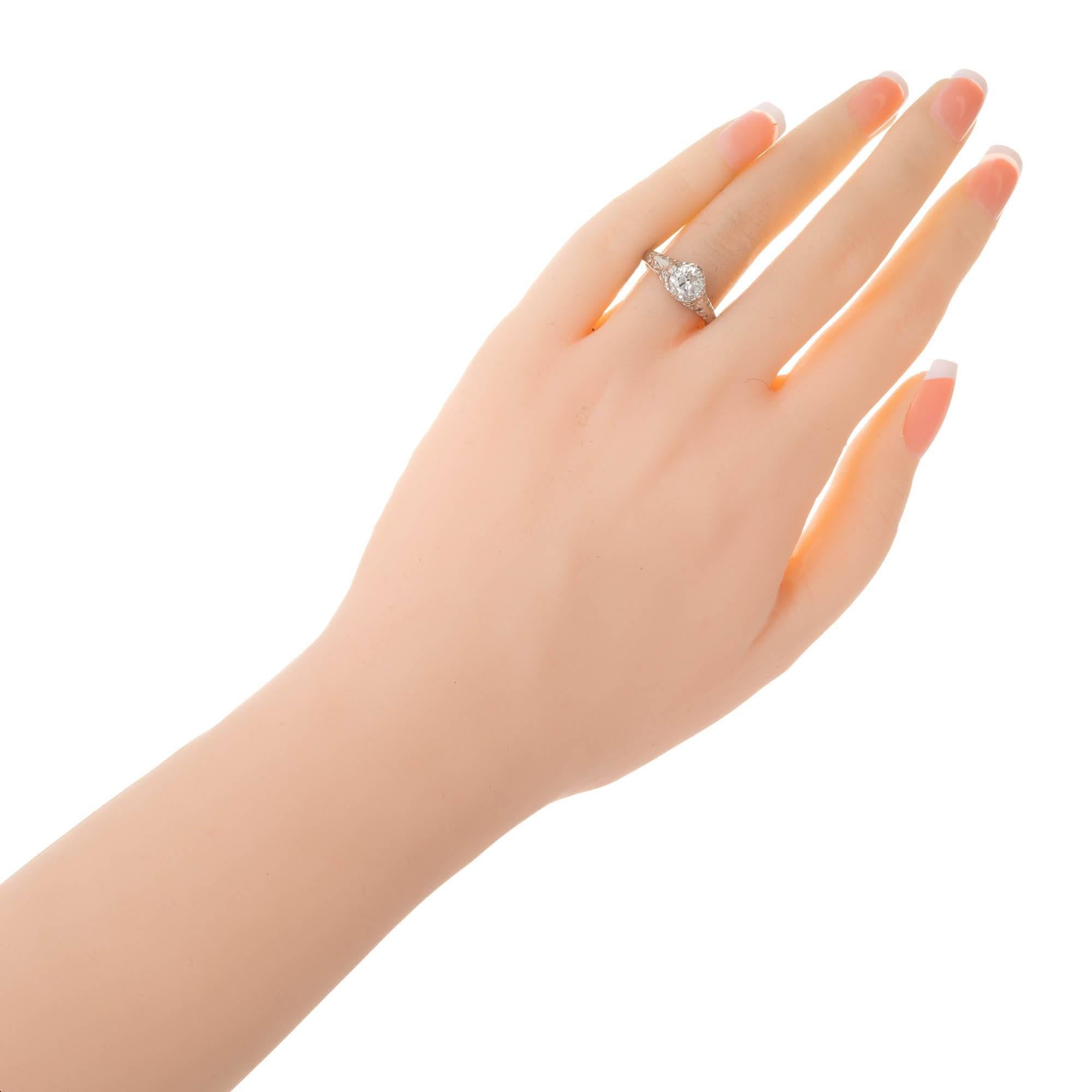 Old European Cut 1.16 Carat Diamond Victorian Hand Pierced Platinum Engagement Ring For Sale