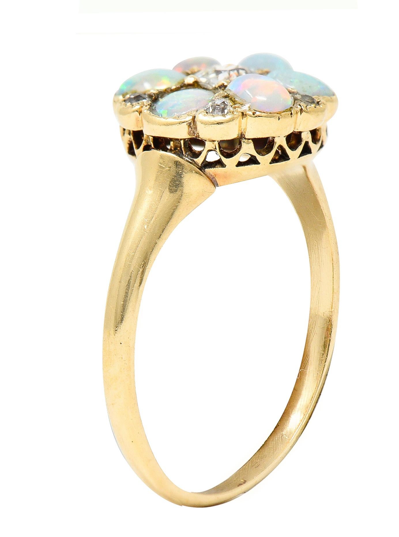 Victorian Old European Cut Diamond Opal Cabochon 14 Karat Yellow Gold Ring 6