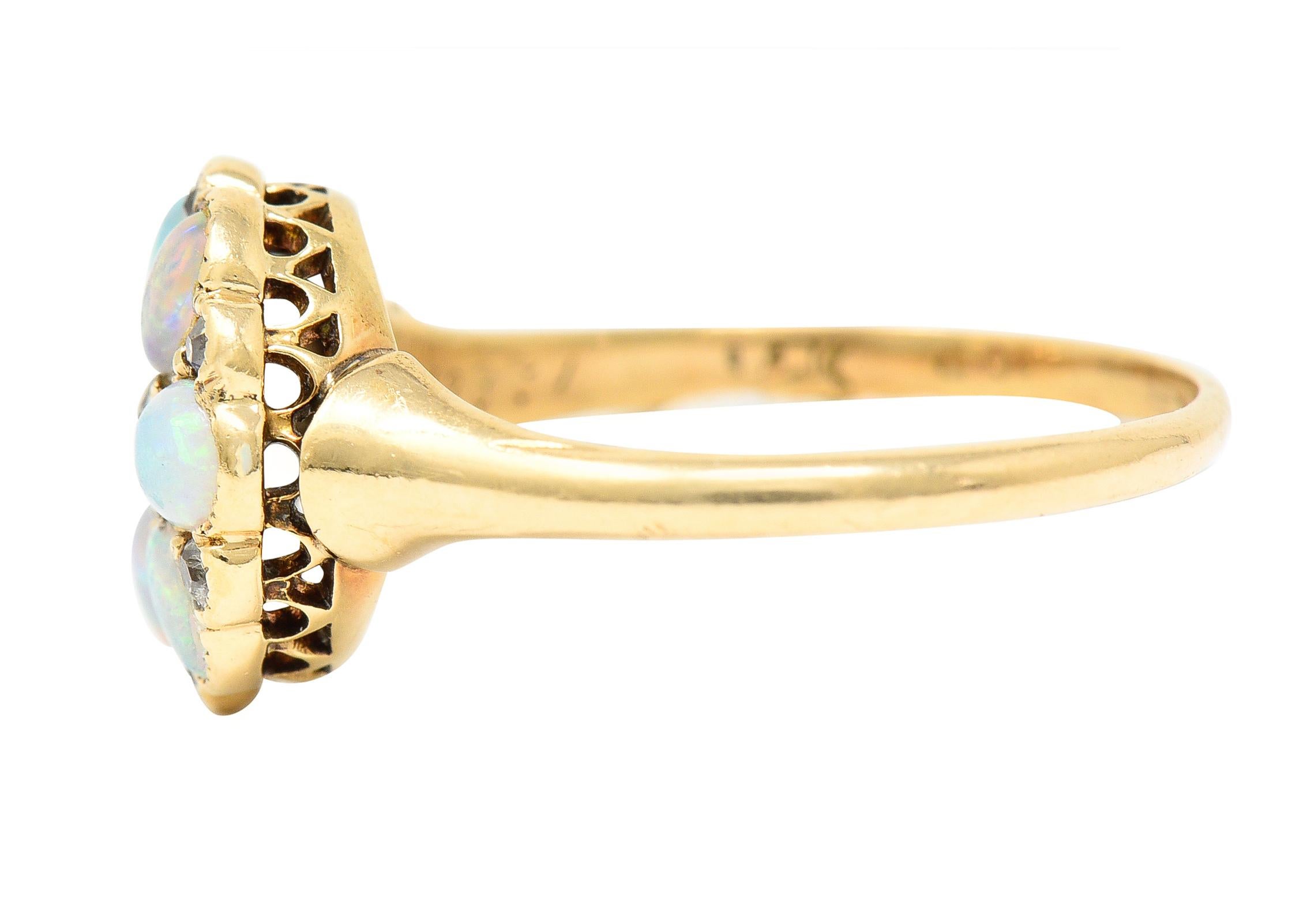 Women's or Men's Victorian Old European Cut Diamond Opal Cabochon 14 Karat Yellow Gold Ring