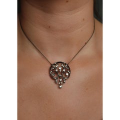 Victorian Old European Cut Diamond Pendant Necklace 10K and Sterling Silver