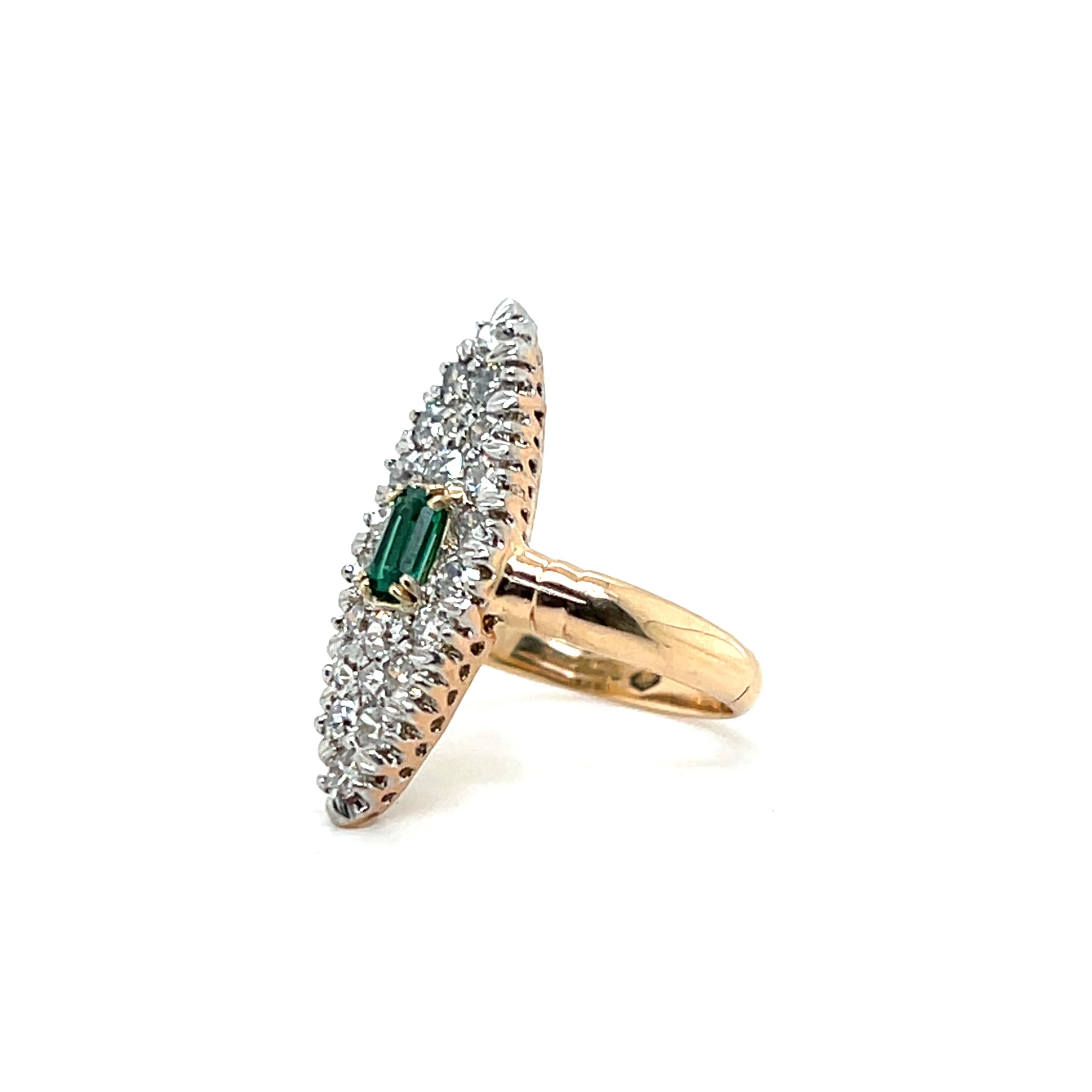 Victorian Old European Cut Diamond Synthetic Emerald & 14k Yellow Gold Ring 1880 Bon état - En vente à Towson, MD