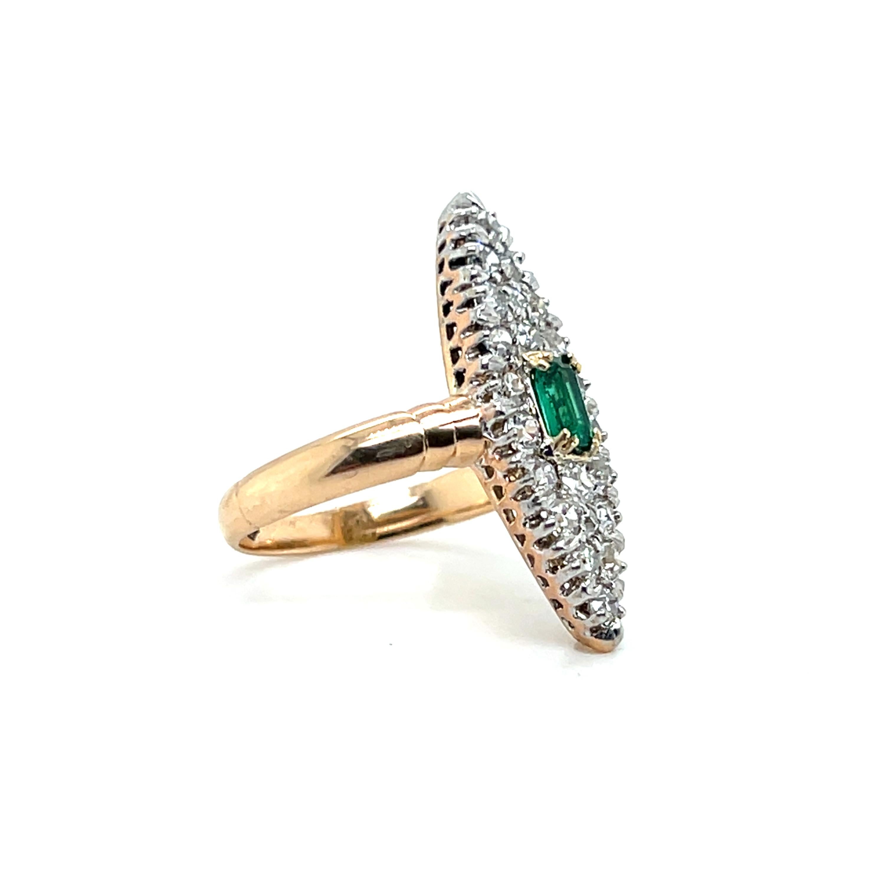 Victorian Old European Cut Diamond Synthetic Emerald & 14k Yellow Gold Ring 1880 en vente 1
