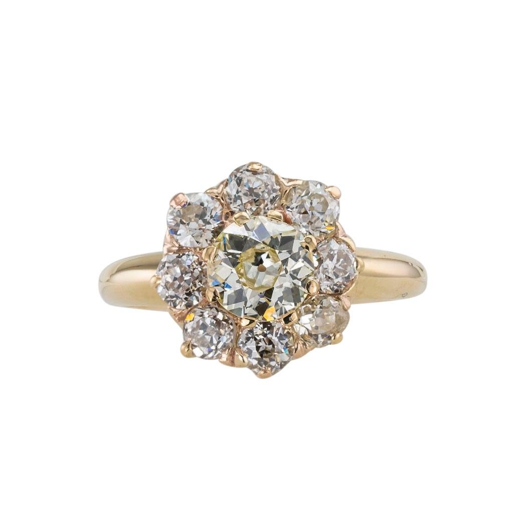 Victorian Old European Cut Diamond Yellow Gold Engagement Ring In Good Condition In Los Angeles, CA