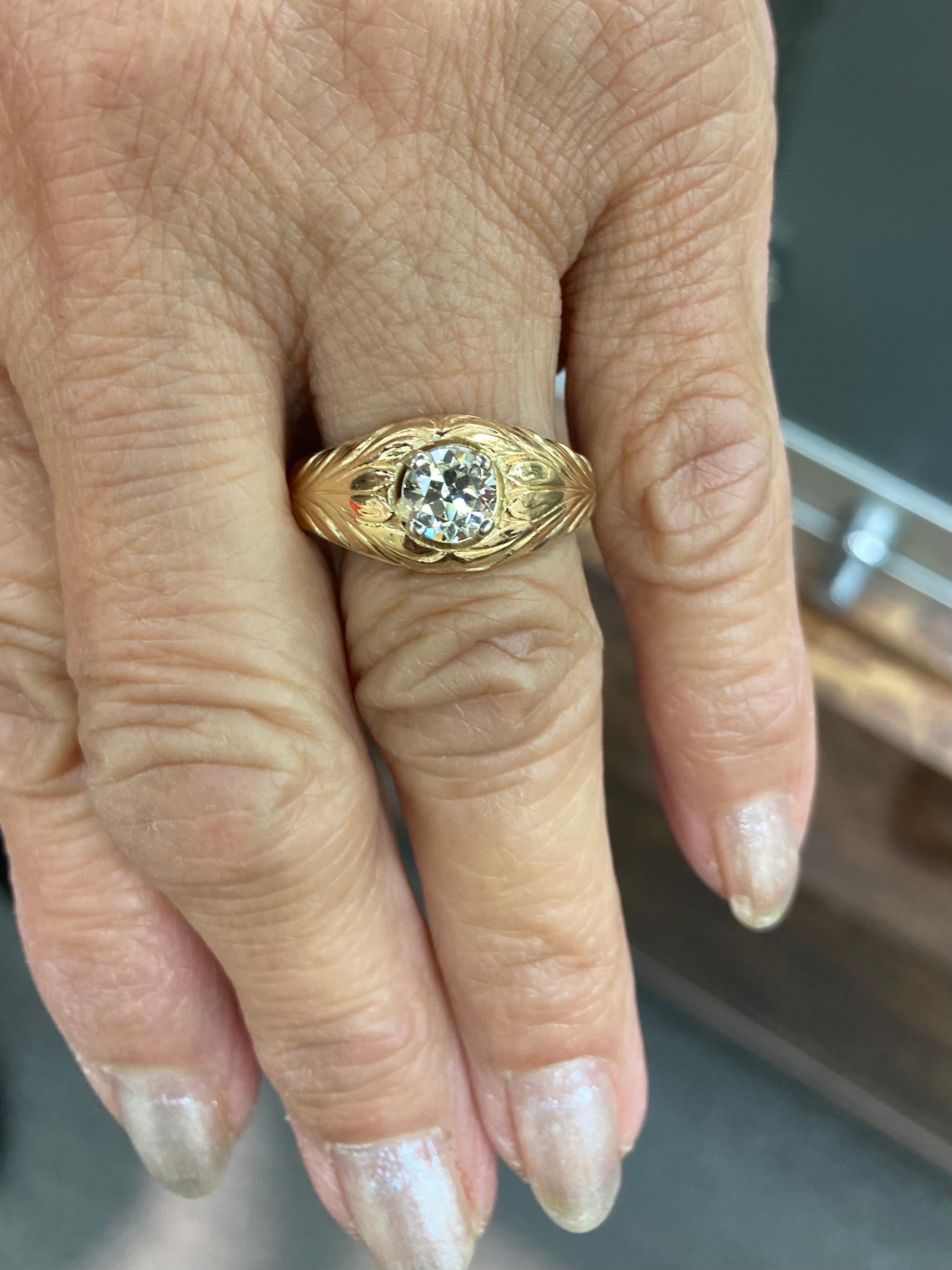 Victorian Old European Cut Diamond Yellow Gold Ring Size 8- In Good Condition In Los Angeles, CA
