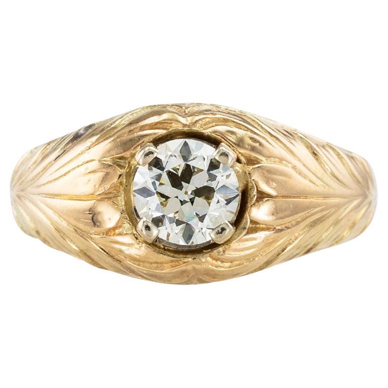 Victorian Old European Cut Diamond Yellow Gold Ring Size 8-