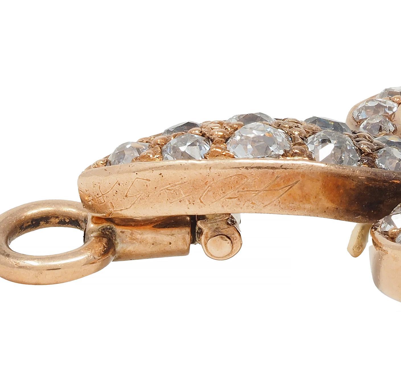 Women's or Men's Victorian Old European Diamond 10 Karat Gold Fleur-De-Lis Antique Pendant Brooch For Sale