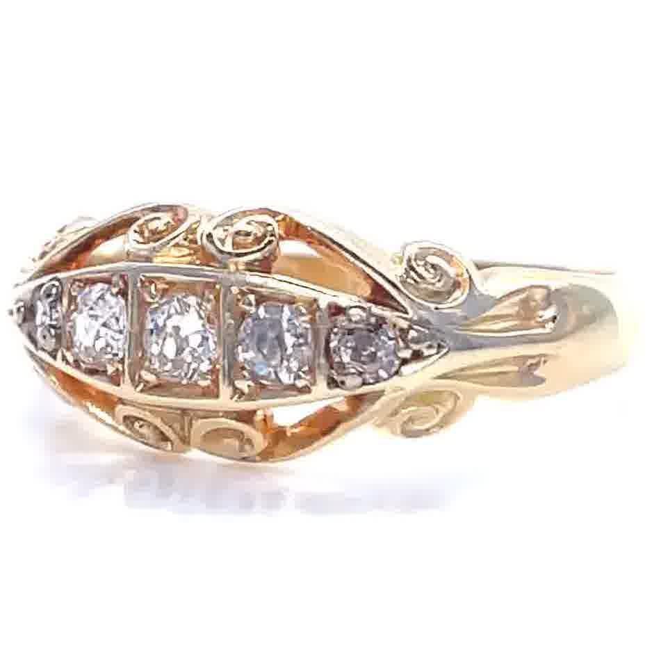 Victorian Old European Diamond 18 Karat Gold Gypsy Ring In Excellent Condition In Beverly Hills, CA