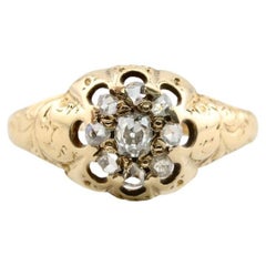Victorian Old Mine and Rose Cut Diamond Cluster Ring in Yellow Gold Circa 1850's