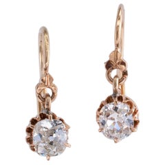 Antique Victorian Old Mine Cushion Cut Diamond Drop Gold Earrings