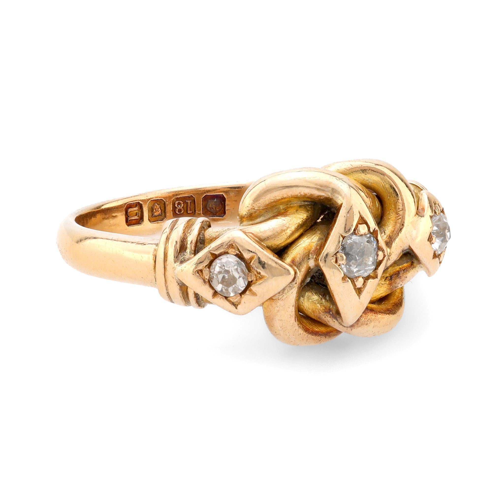 Old Mine Cut Victorian old mine cut 18k yellow gold three head snake ring For Sale