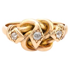 Victorian old mine cut 18k yellow gold three head snake ring
