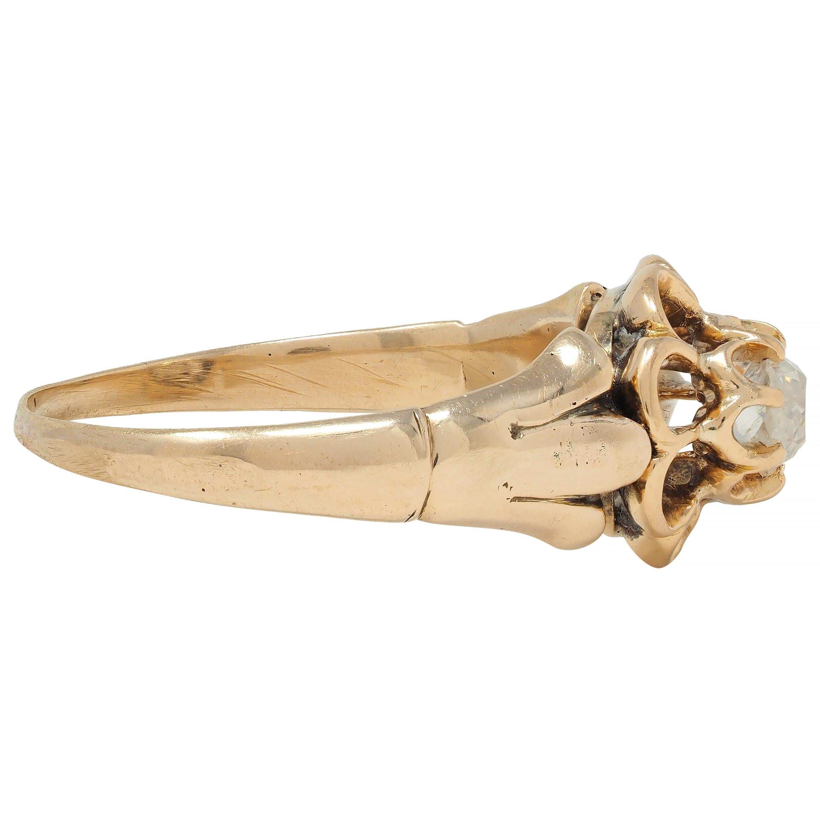 Women's or Men's Victorian Old Mine Cut Diamond 14 Karat Gold Belcher Set Antique Engagement Ring