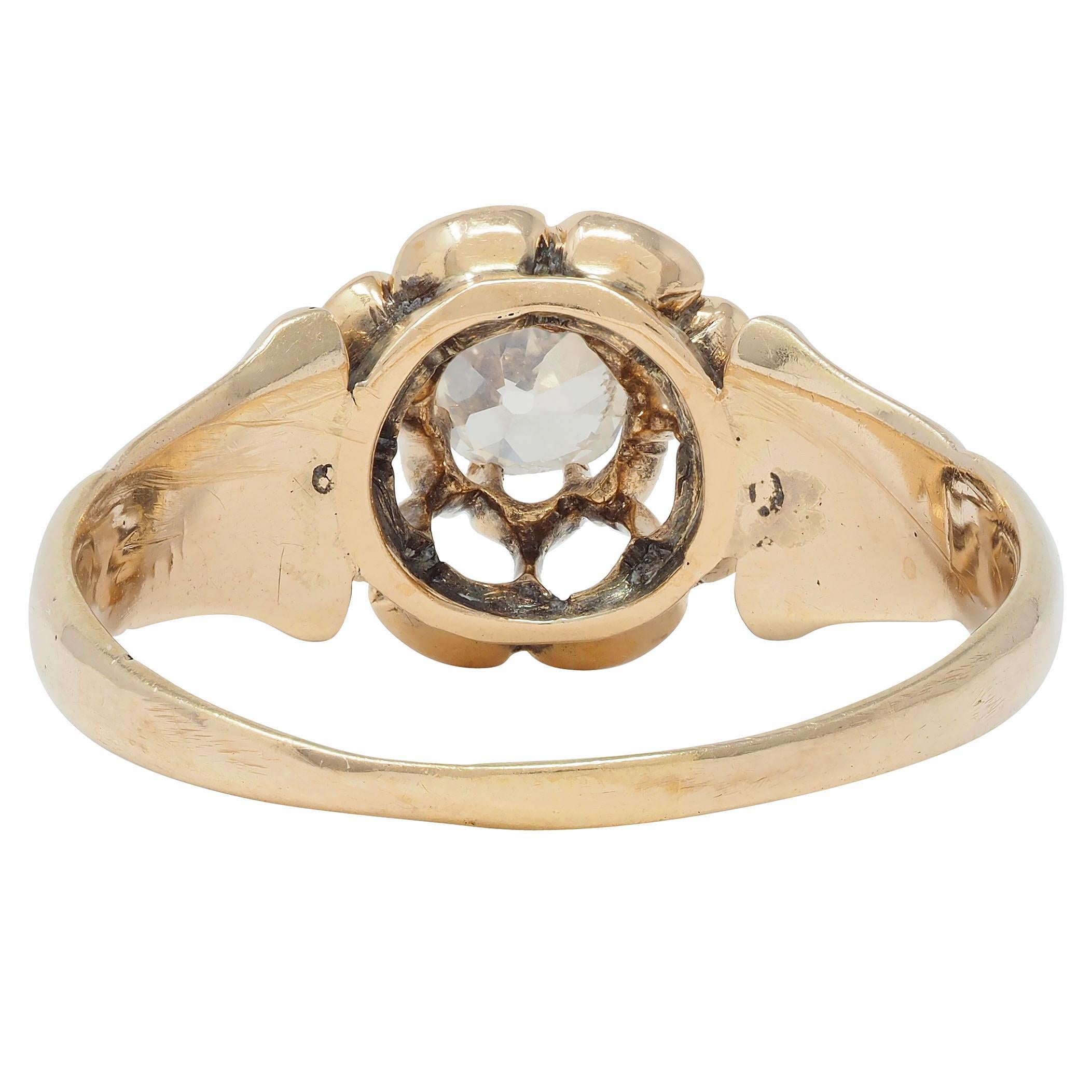 Victorian Old Mine Cut Diamond 14 Karat Gold Belcher Set Antique Engagement Ring 1