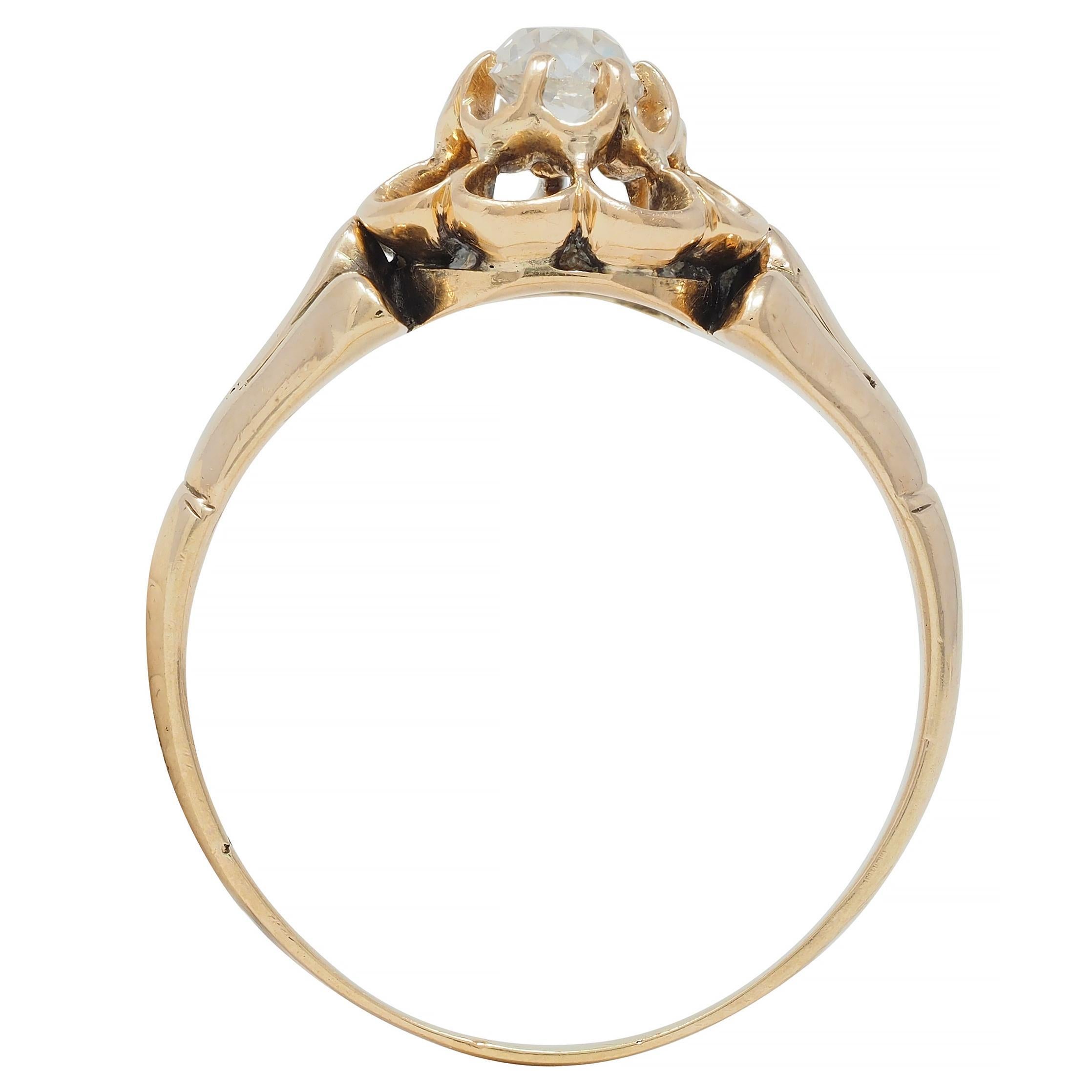 Victorian Old Mine Cut Diamond 14 Karat Gold Belcher Set Antique Engagement Ring 5
