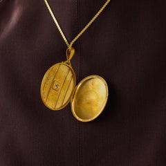 Victorian old mine cut diamond 14k yellow gold locket necklace