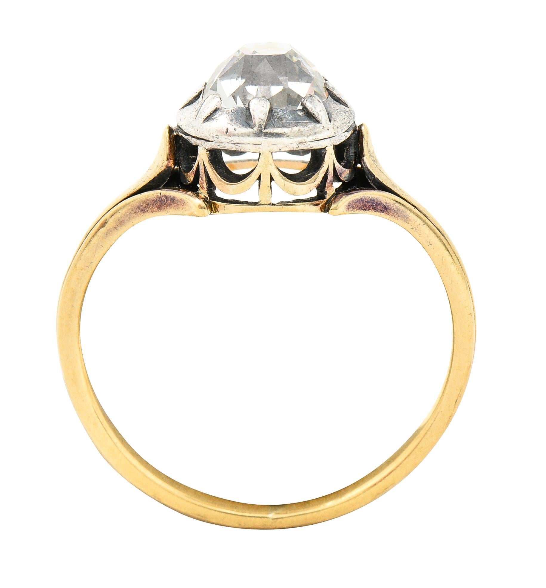 Victorian Old Mine Cut Diamond 14K Yellow Gold Silver Antique Engagement Ring For Sale 4