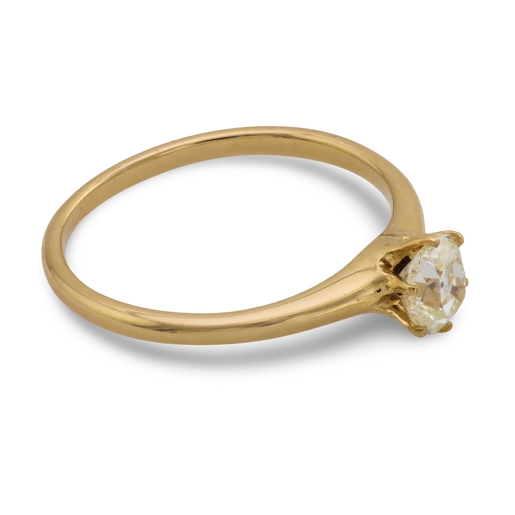 Viktorianischer Solitär-Verlobungsring mit Diamanten im Minenschliff aus 14k Gelbgold Damen im Angebot