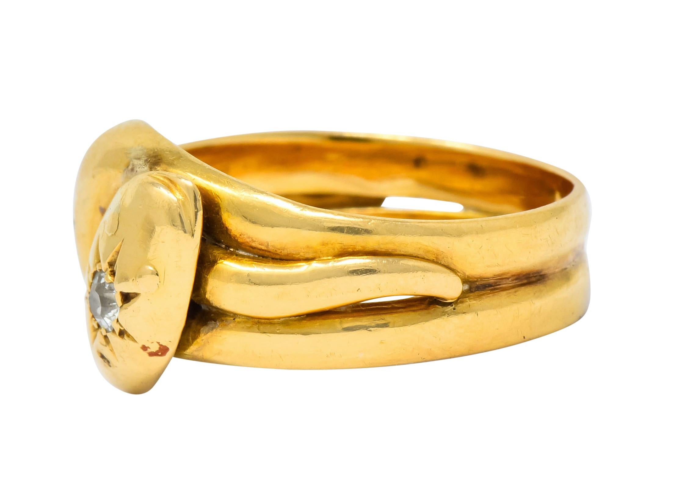 Women's or Men's Victorian Old Mine Cut Diamond 18 Karat Gold British Snake Band Ring