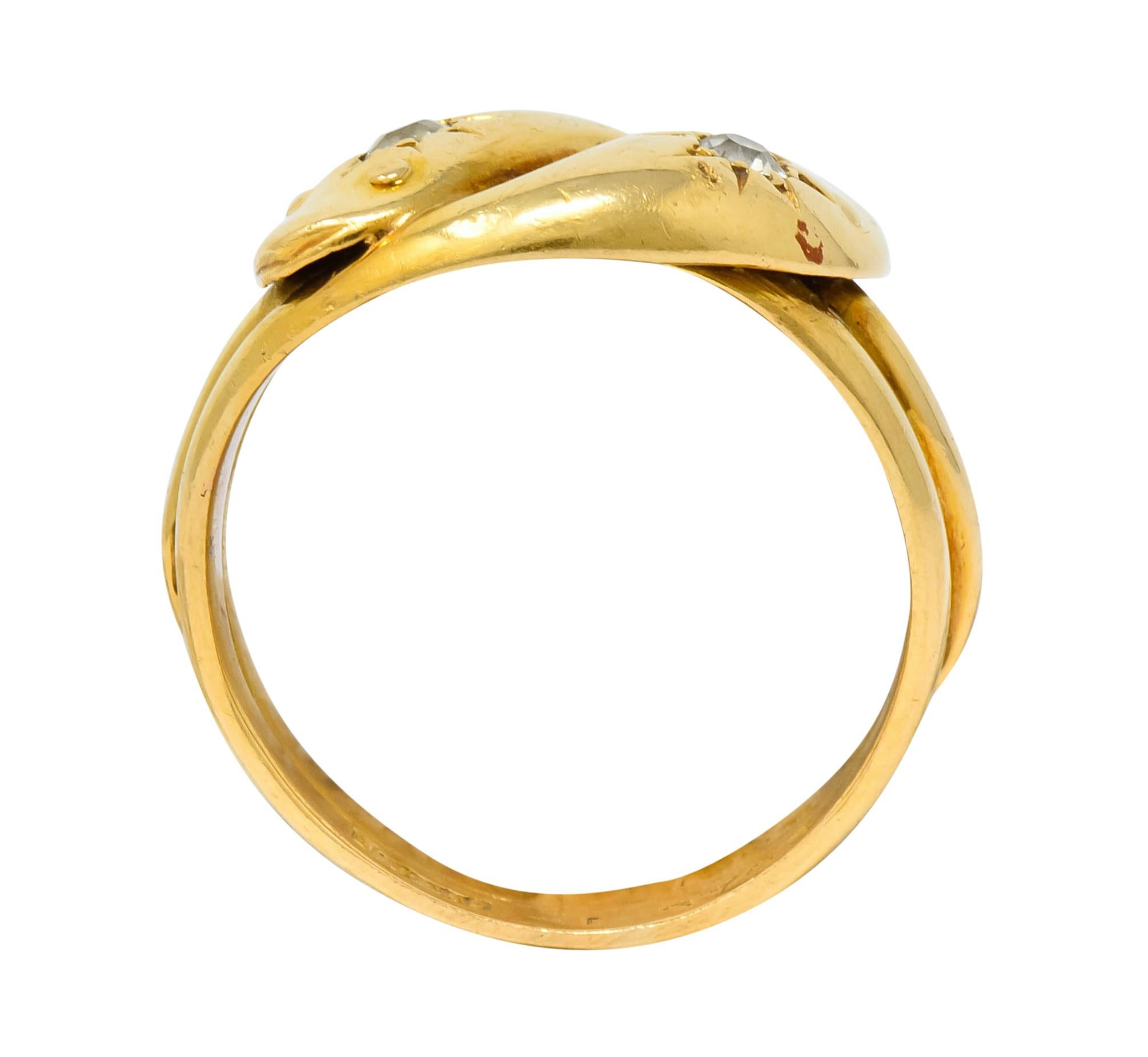 Victorian Old Mine Cut Diamond 18 Karat Gold British Snake Band Ring 2