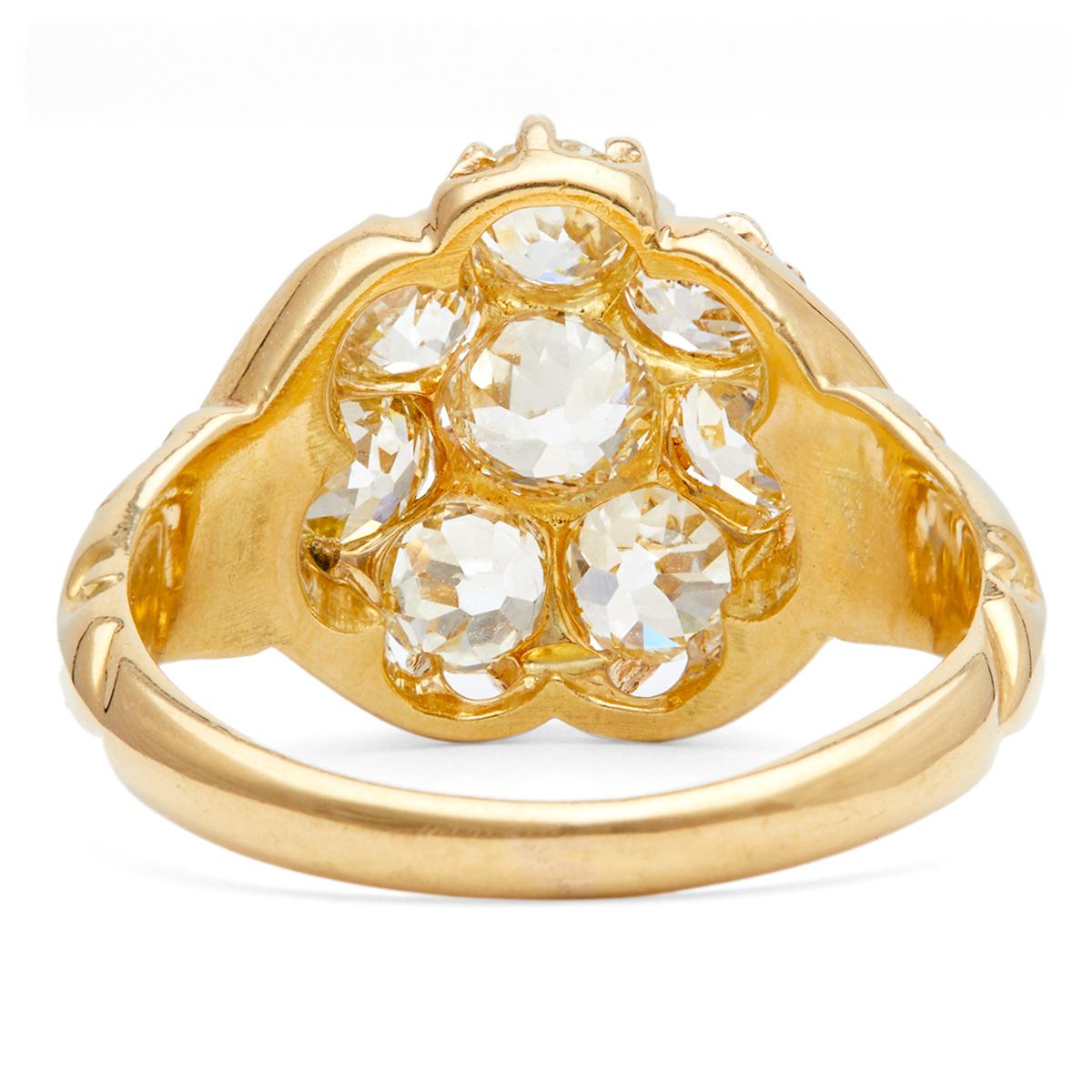 Victorian Old Mine Cut Diamond 18k Yellow Gold Cluster Ring 1