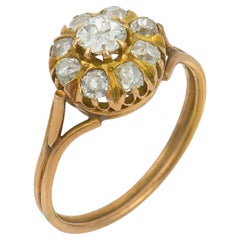 Victorian old mine cut diamond 18k yellow gold cluster ring