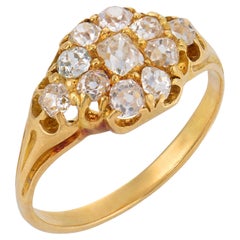 Victorian old mine cut diamond 18k yellow gold cluster ring