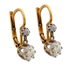 Pendientes antiguos victorianos de diamantes talla mina de oro amarillo de 18k