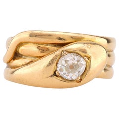 Victorian Old Mine Cut Diamant 18K Gelbgold Schlange Ring