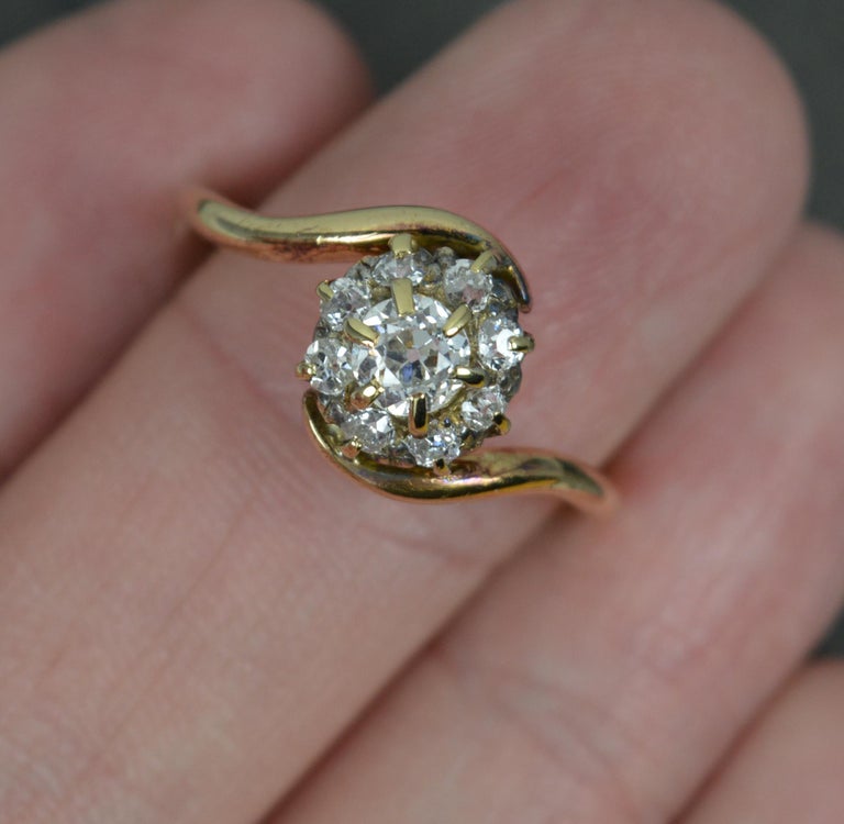 Victorian Old Mine Cut Diamond and 18ct Gold Cluster Ring on Twist For ...