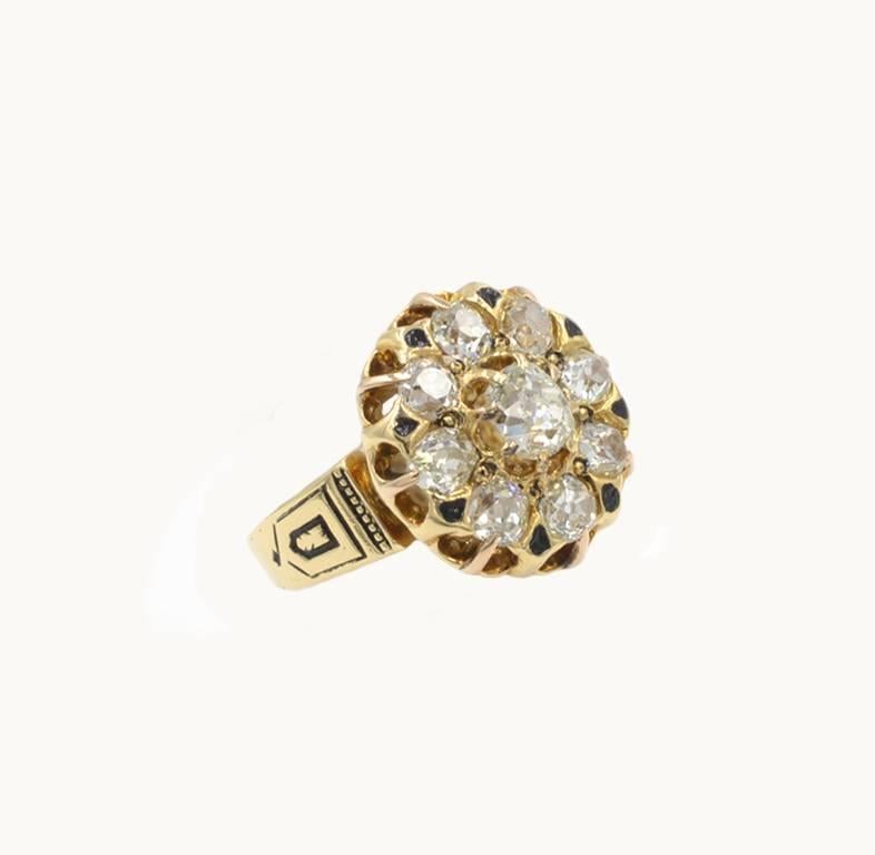 Victorian Old Mine Cut Diamond and 18 Karat Gold Cluster Ring, circa 1880s In Excellent Condition For Sale In Los Angeles, CA