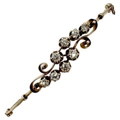 Bracciale vittoriano con diamanti taglio miniera Antico Art Nouveau in oro 14 carati