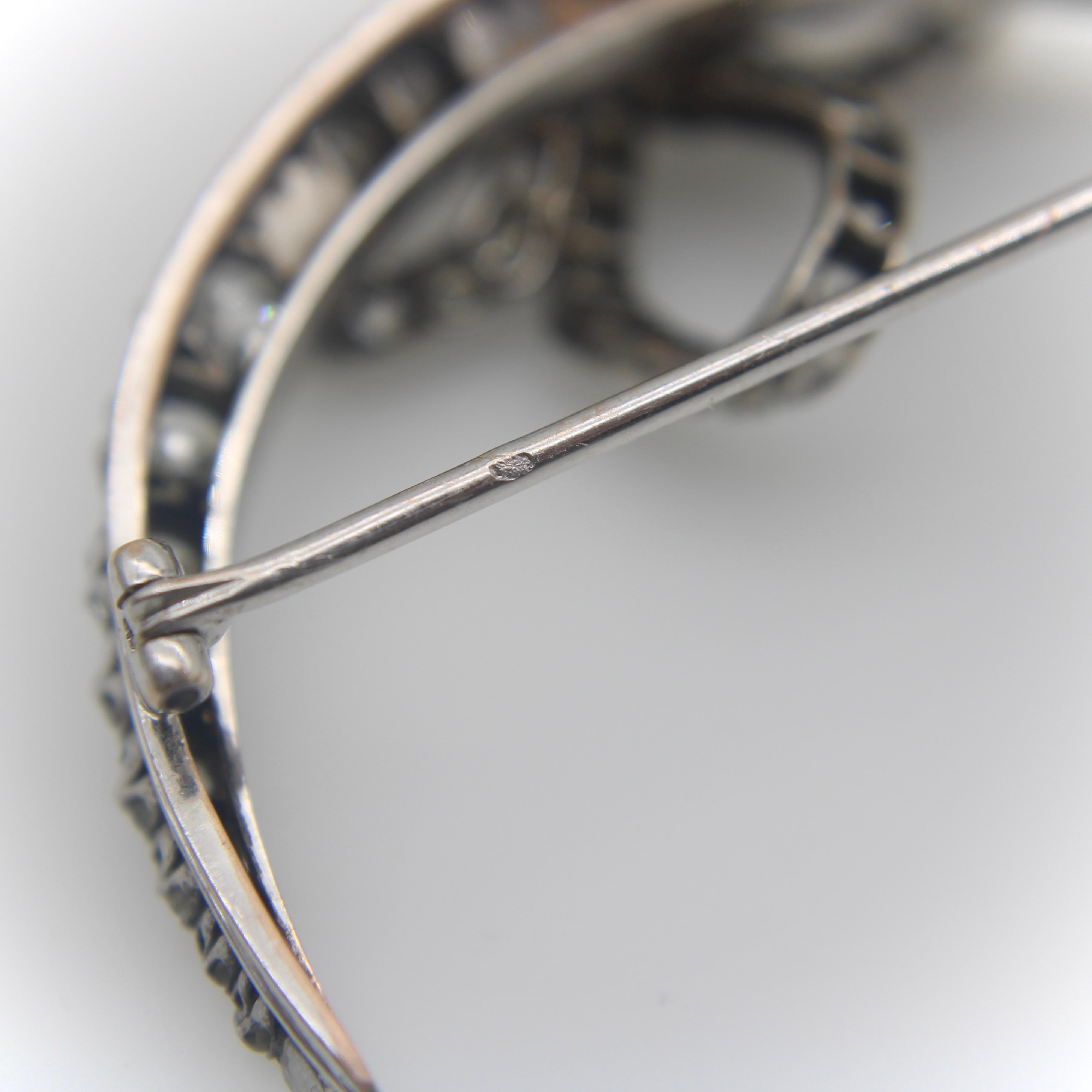 Victorian Old Mine Cut Diamond Crescent Moon with Bow Brooch For Sale 6