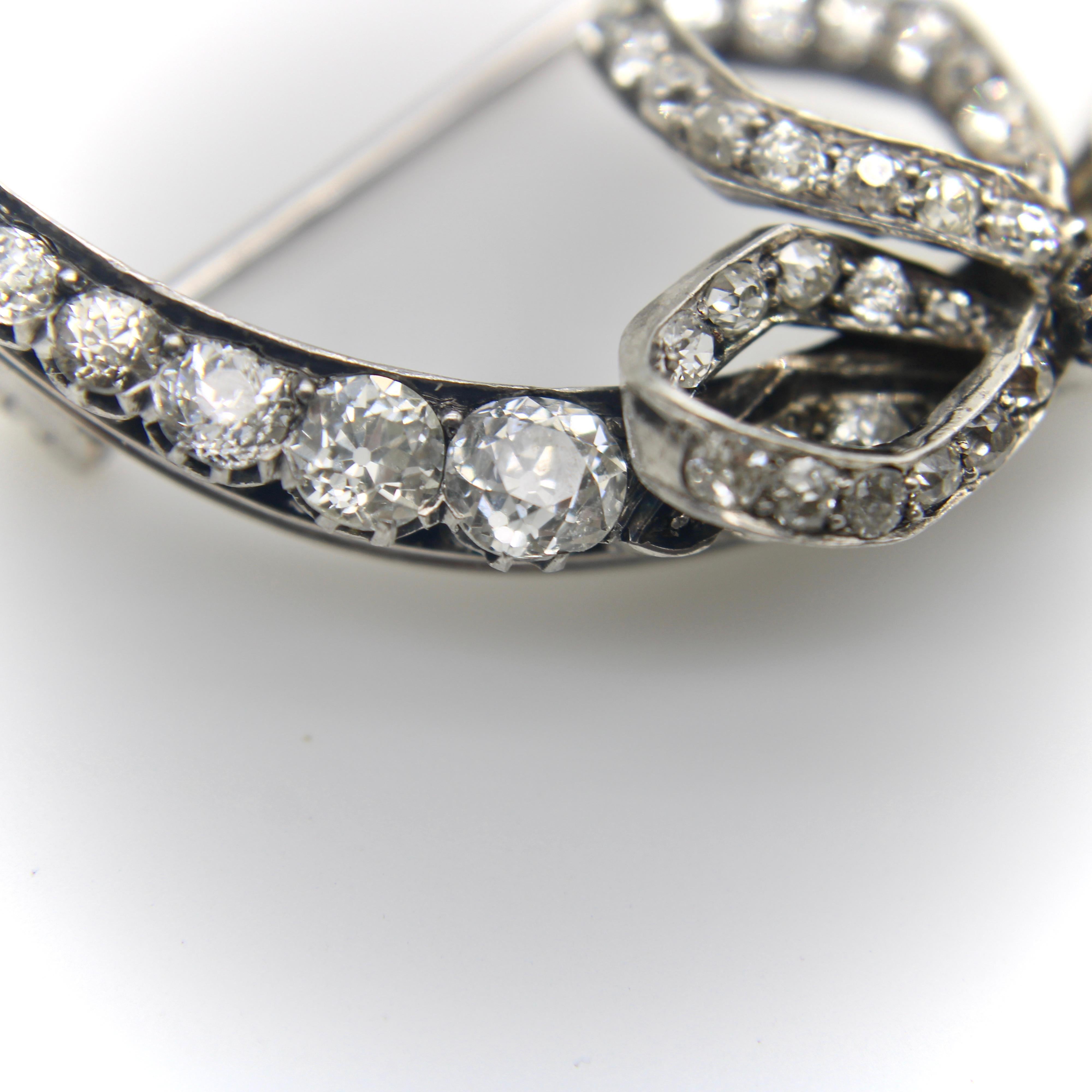 Victorian Old Mine Cut Diamond Crescent Moon with Bow Brooch For Sale 5