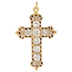 Victorian Old Mine Cut Diamond Cross Pin Pendant 4.50 Total Carat