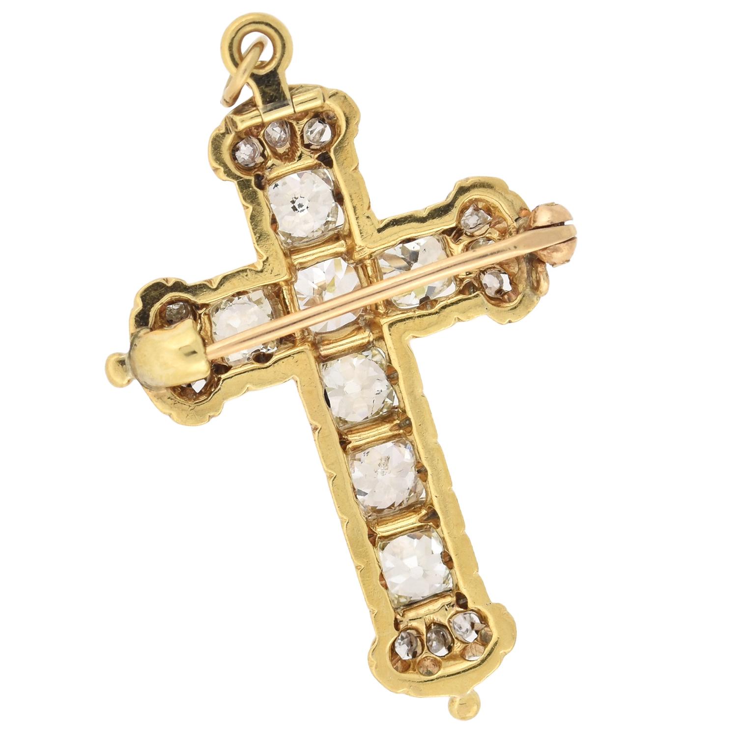 Women's Victorian Old Mine Cut Diamond Cross Pin Pendant 4.50 Total Carat