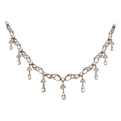 Viktorianische Diamant-Tropfen-Halskette aus Silber auf Gold mit altem Minenschliff