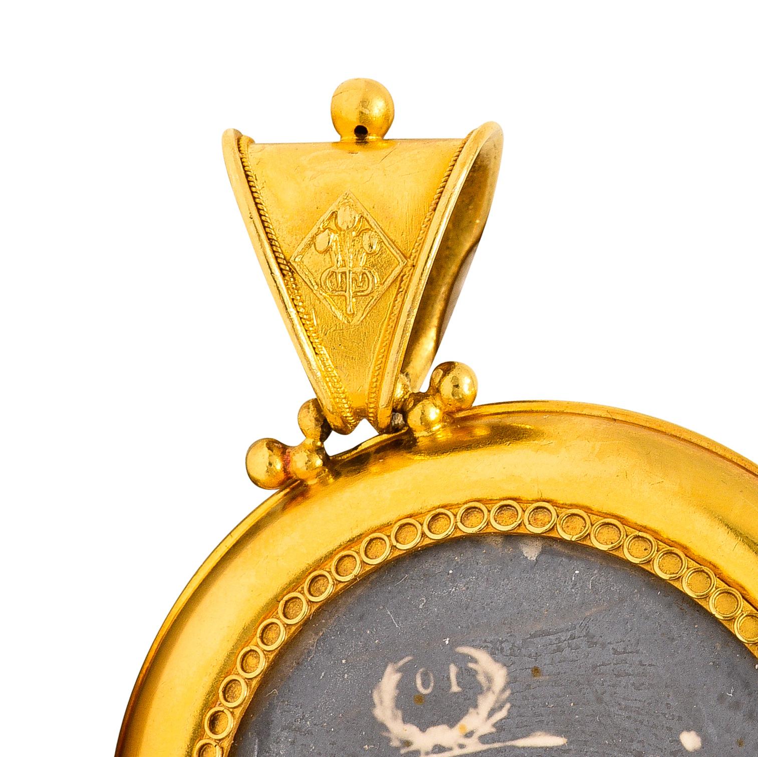 Victorian Old Mine Cut Diamond Enamel 18 Karat Yellow Gold Locket Pendant For Sale 3