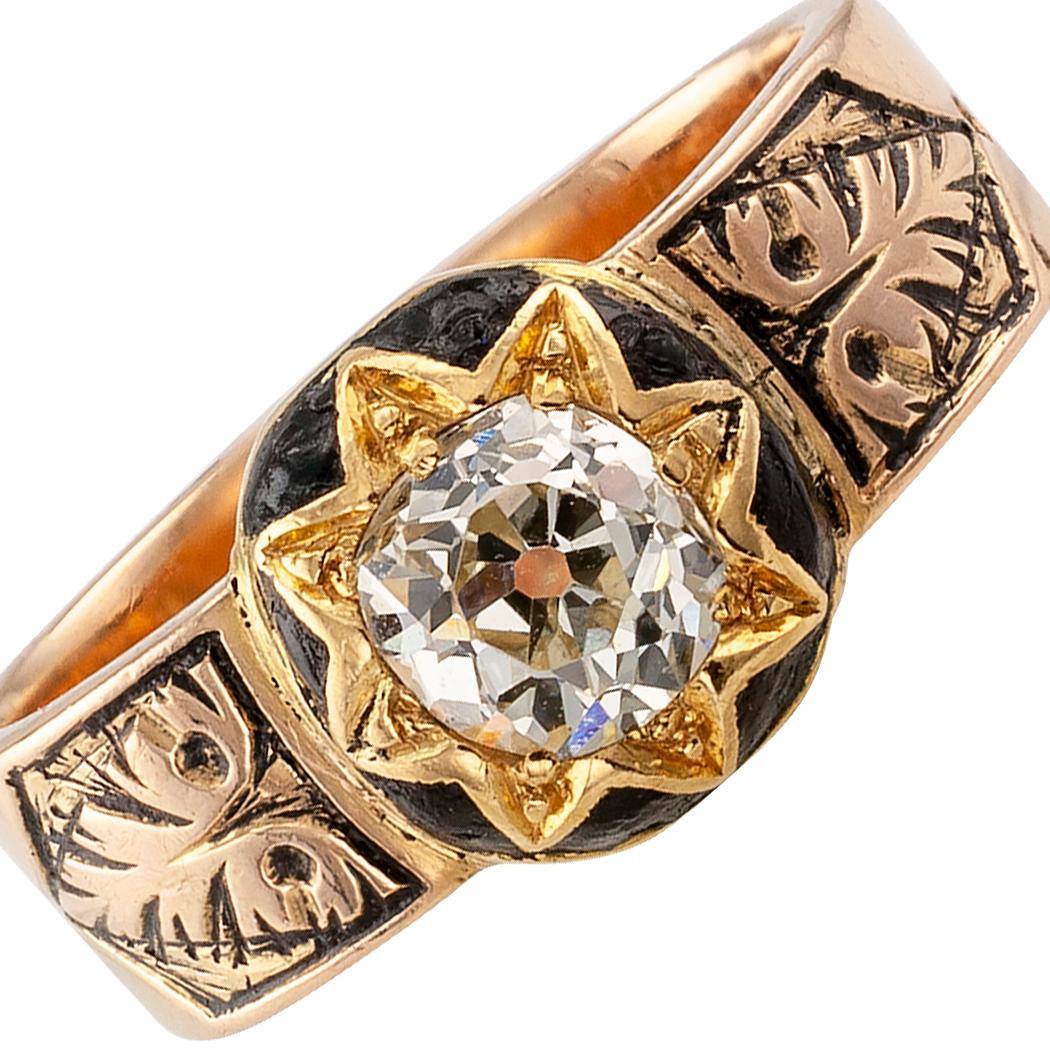 Women's Victorian Old Mine Cut Diamond Enamel Gold Engagement Ring