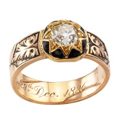 Antique Victorian Old Mine Cut Diamond Enamel Gold Engagement Ring