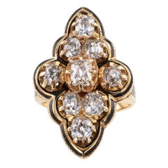 Victorian Old Mine Cut Diamond Enamel Gold Ring Victorian Old Mine Cut Diamond Enamel Gold Ring