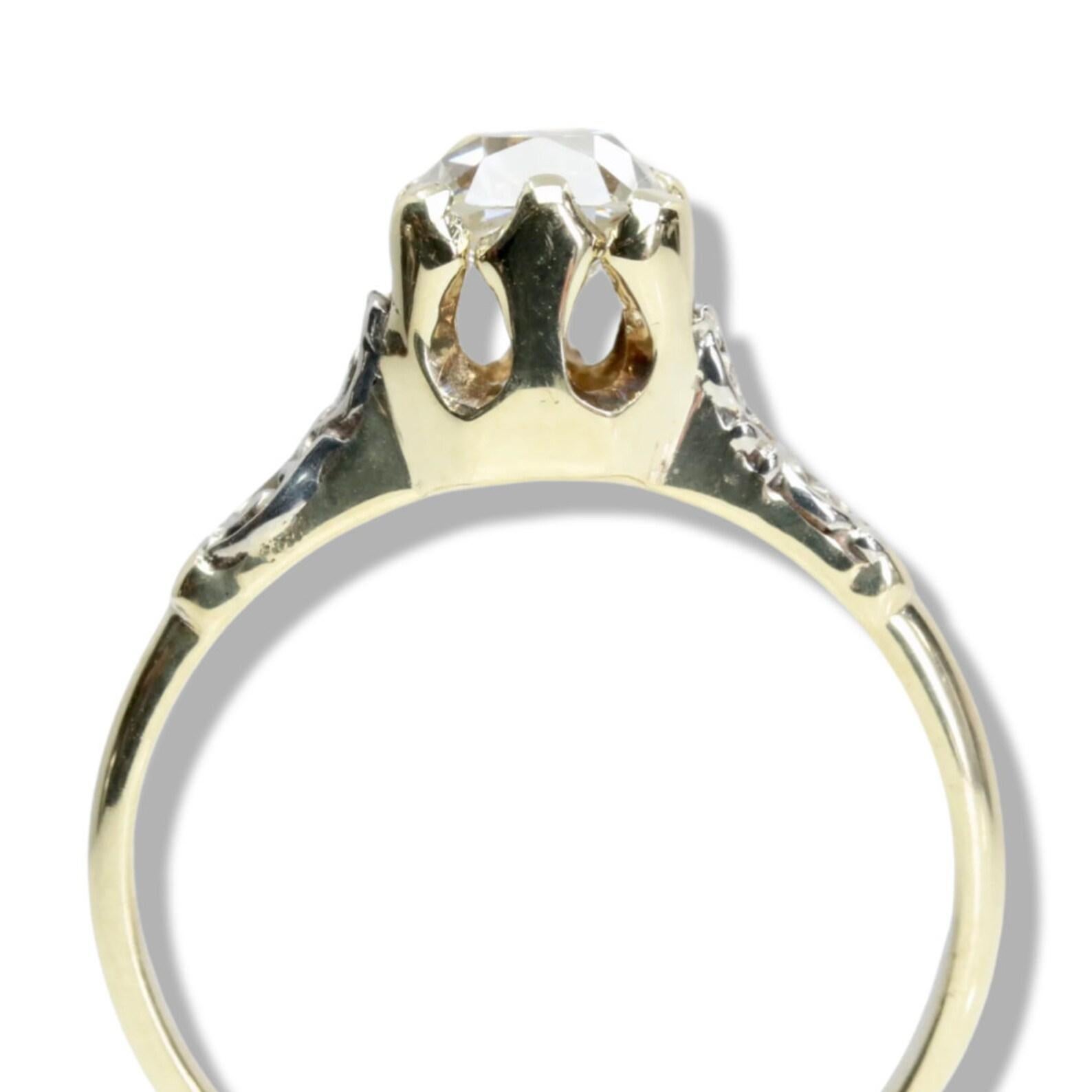 Women's Victorian Old Mine Cut Diamond Engagement Ring in Platinum & Yellow Gold For Sale