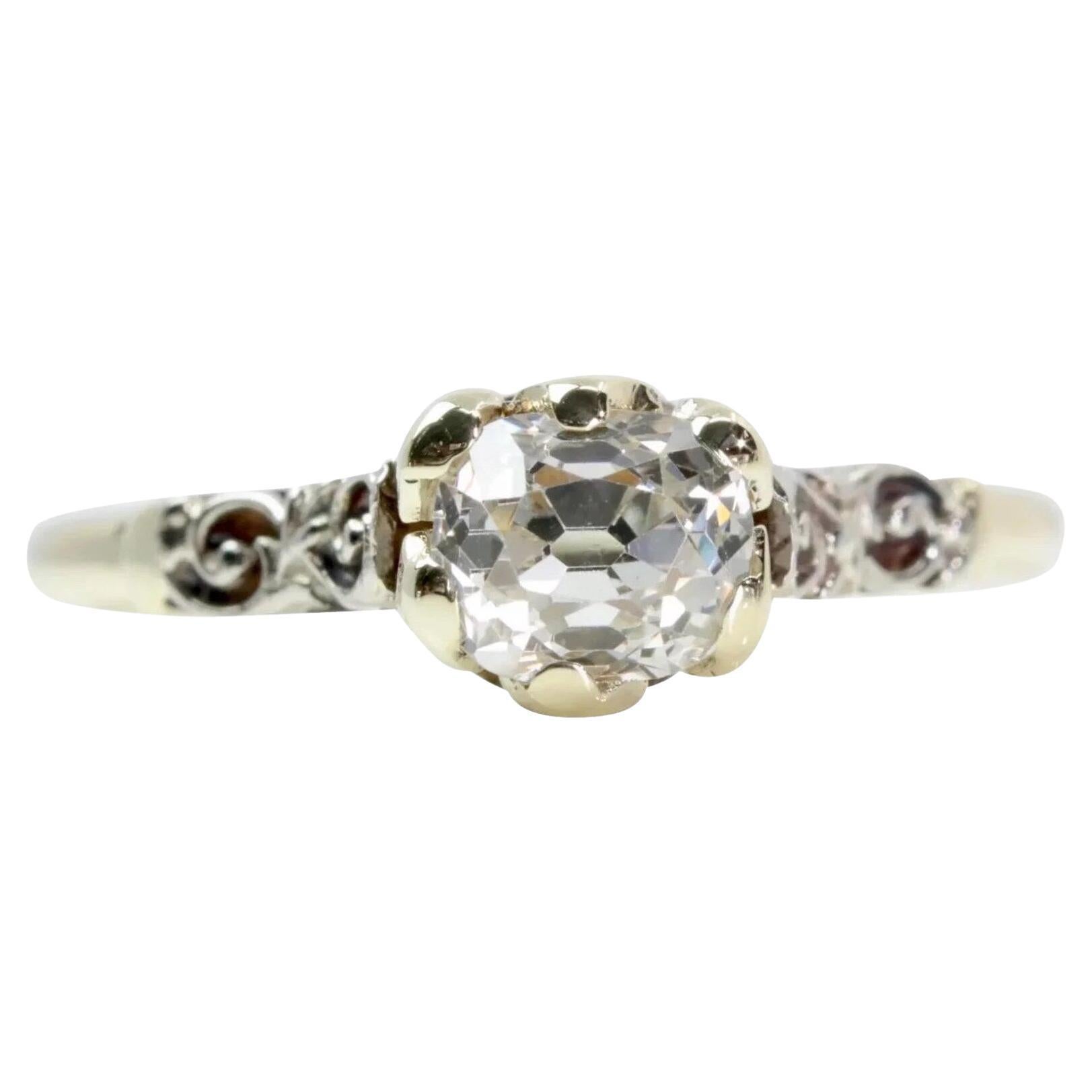 Victorian Old Mine Cut Diamond Engagement Ring in Platinum & Yellow Gold For Sale