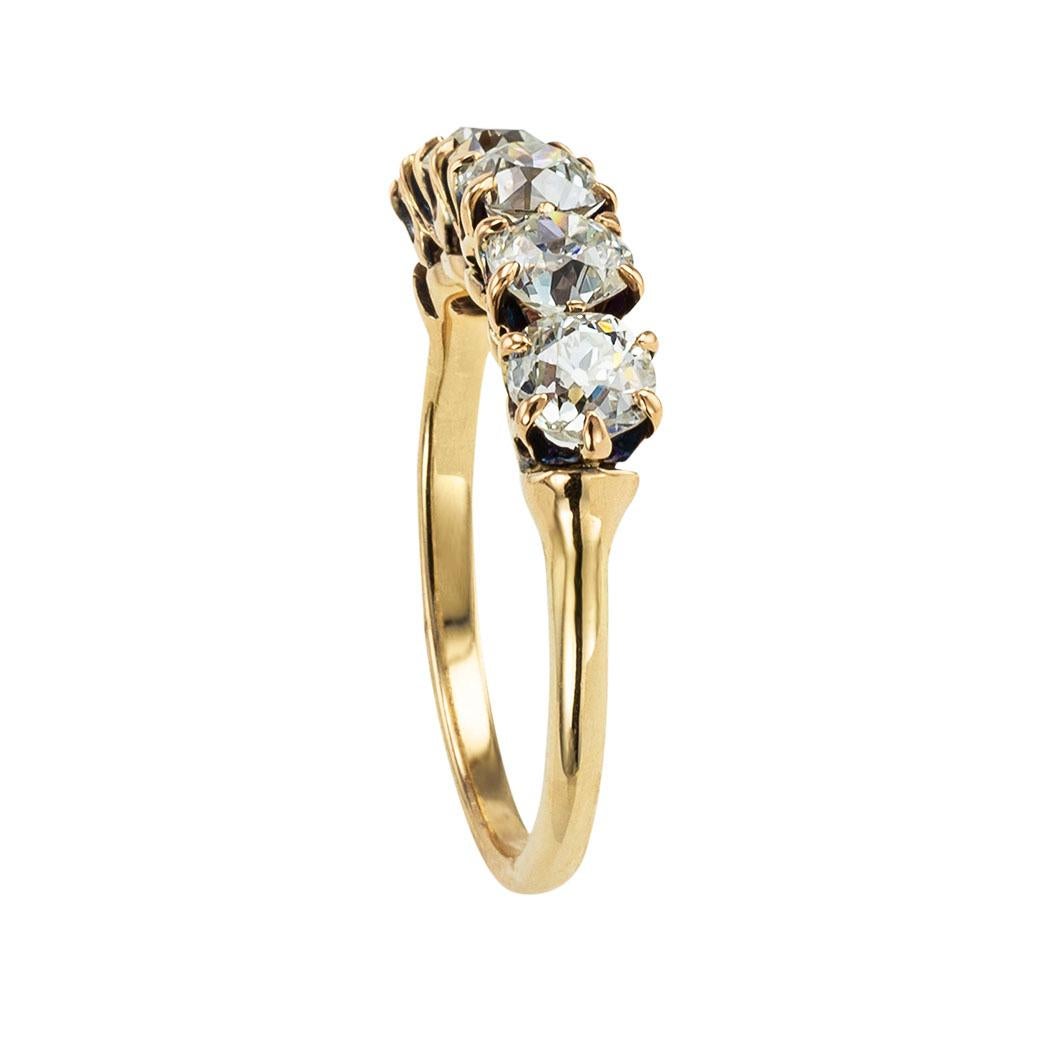 Late Victorian Victorian Old Mine Cut Diamond Five Stone Gold Ring