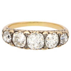 Victorian Old Mine Cut Diamond Five Stone Ring Set in Yellow Gold