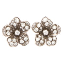 Boucles d'oreilles Victorian Old Mine Cut Flower Cluster Diamond Set in Silver on Gold