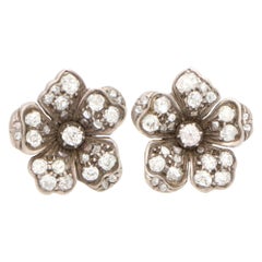 Victorian Old Mine Cut Diamond Flower Cluster Earrings Set in Silver on ...