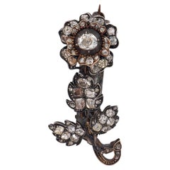 Victorian old mine cut diamond flower silver gold brooch